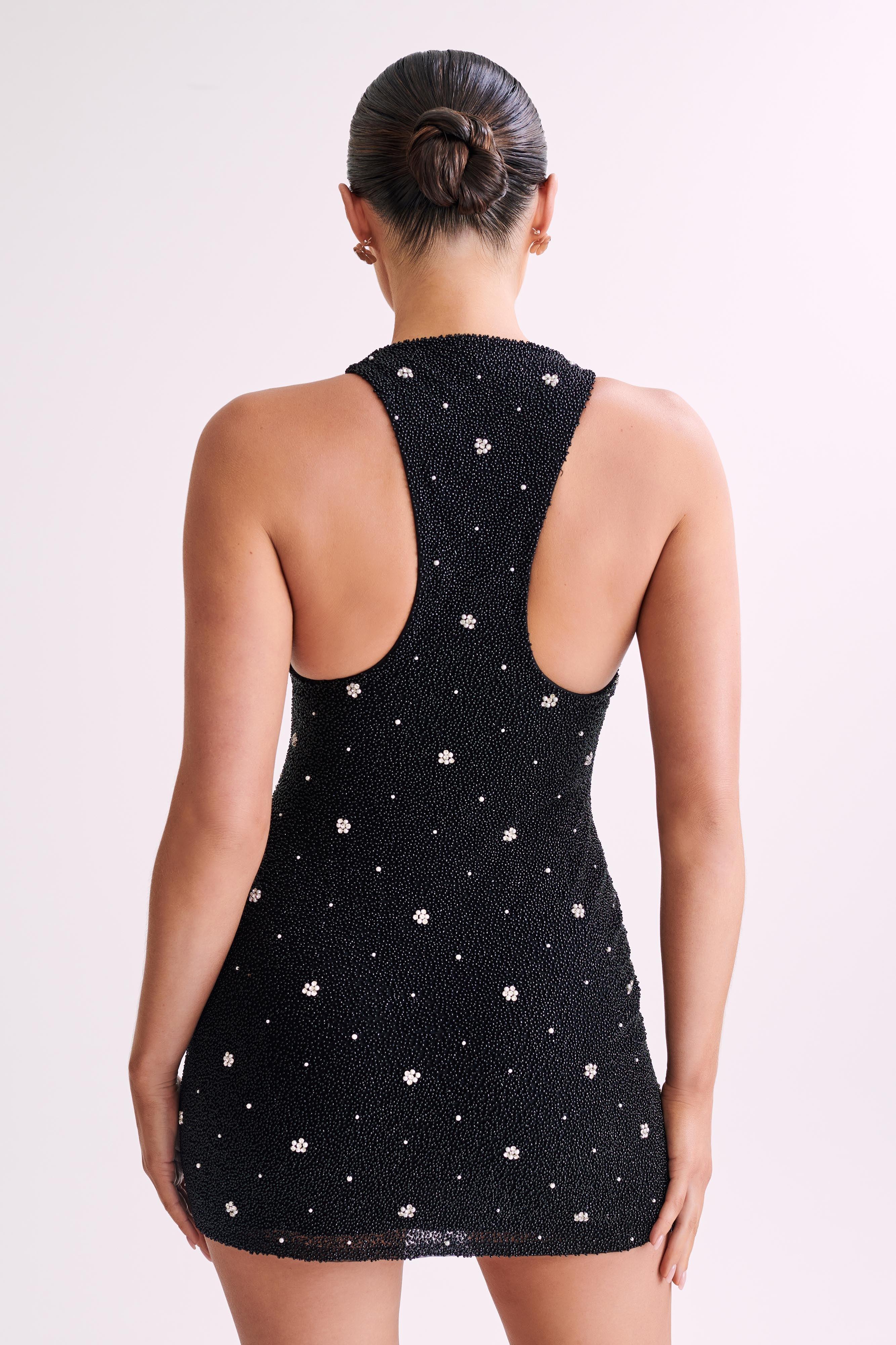 Laurel Beaded Micro Mini Dress With Racerback - Black Product Image