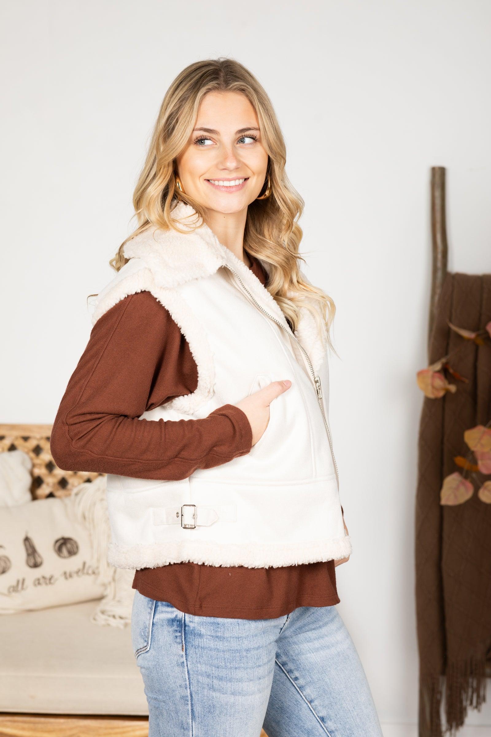 Sherpa Lined Faux Suede Vest Product Image