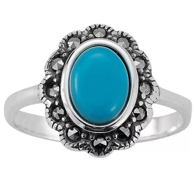 Sunkissed Sterling Rhodium Over Sterling Silver Round Simulated Turquoise & Cubic Zirconia Ring, Womens Silver Tone Product Image