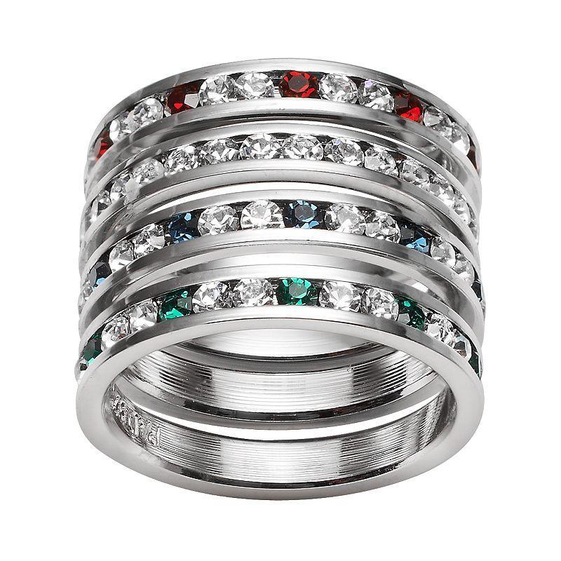 Traditions Sterling Silver Crystal Eternity Ring Set, Womens Multicolor Product Image