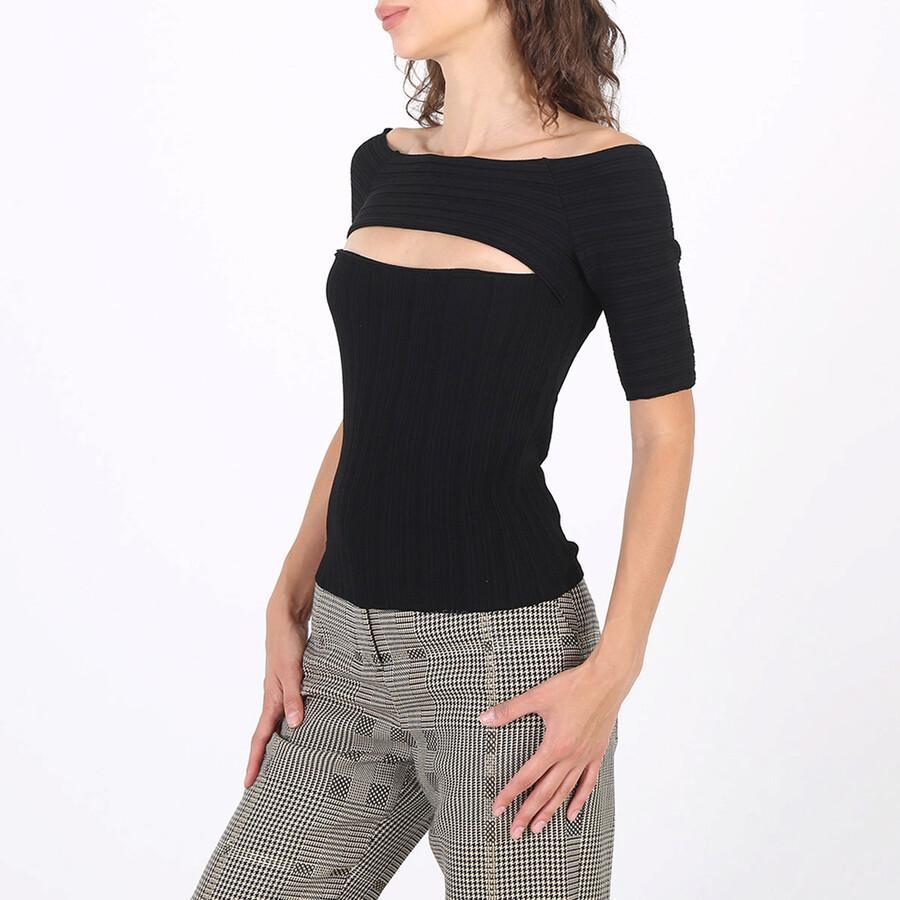 Ladies Black Off-shoulder Cut-out Knit Top Product Image