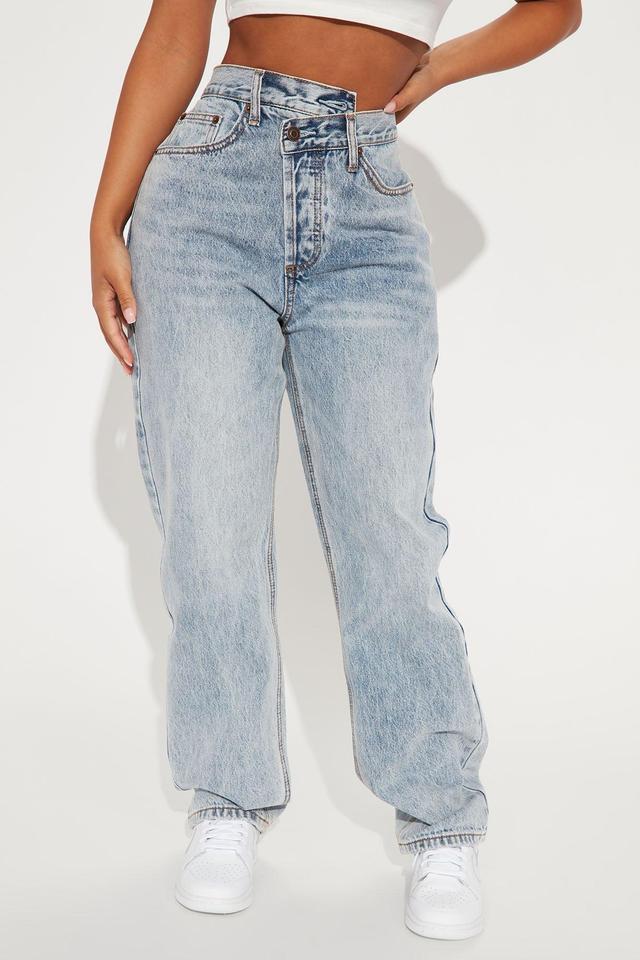 Short Inseam Crossover Straight Leg Jeans - Light Blue Wash Product Image