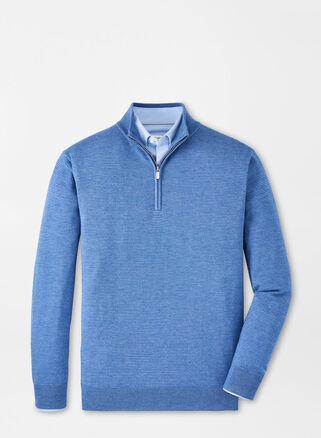 Peter Millar Mens Canton Stripe Quarter Zip Sweater | Color: Ocean Blue | Size: S Product Image