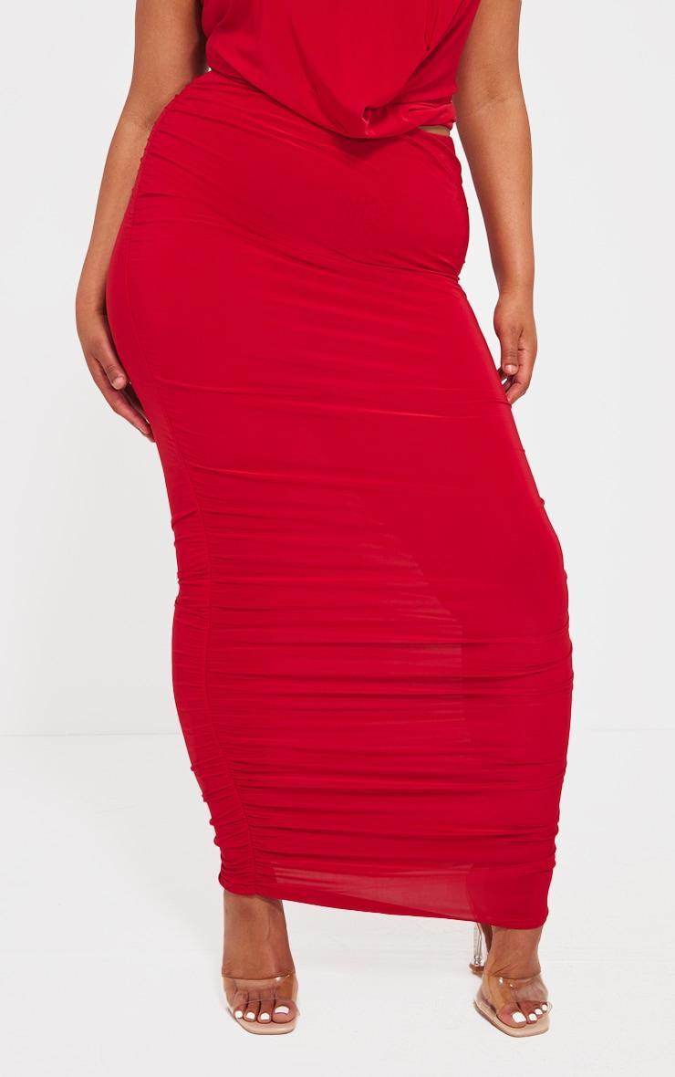 Plus Red Ruched Midaxi Skirt Product Image