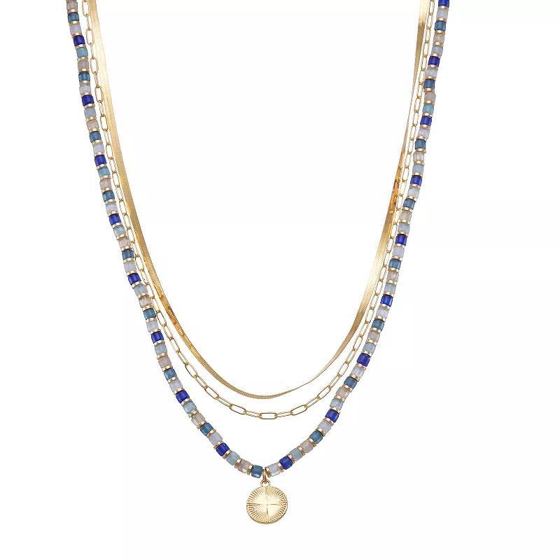 Sonoma Goods For Life Gold Tone Layered Beaded Coin Pendant Necklace, Womens, Blue Product Image