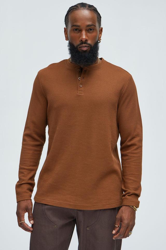 Wesley Long Sleeve Henley - Brown Product Image