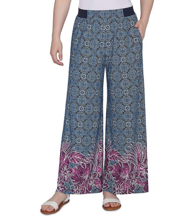 Ruby Rd. Crepe Knit Floral Border Print Wide-Leg Pull-On Pants Product Image