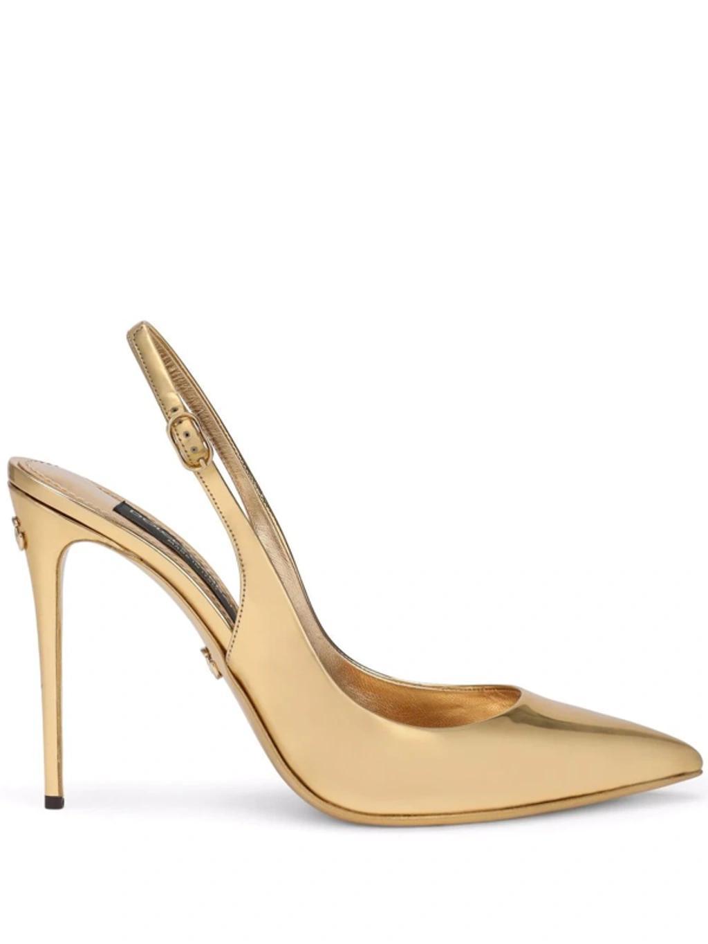 DOLCE & GABBANA Metallic-effect Pointed-toe Pumps In Gold product image