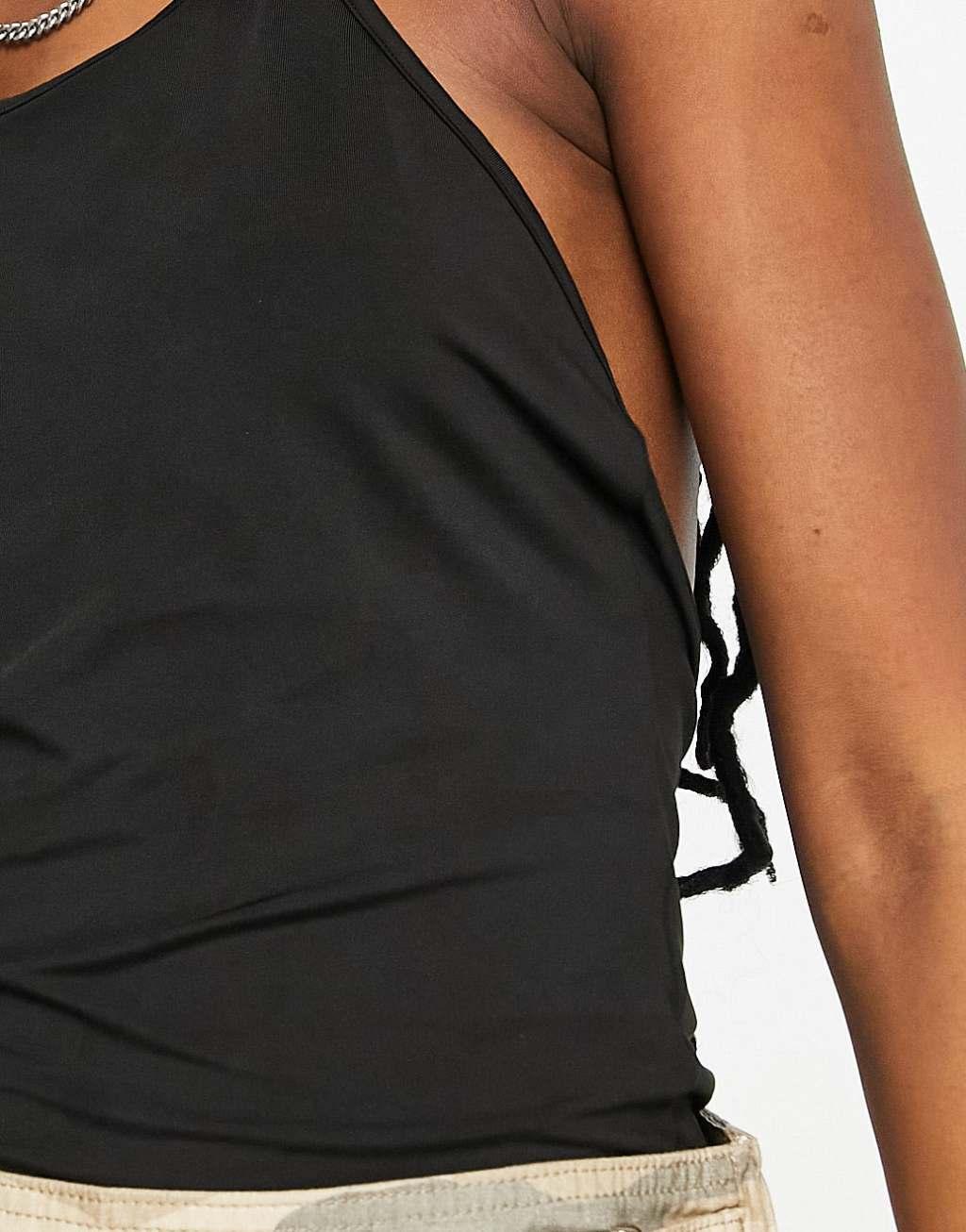 Weekday Deep low back halter neck top in black Product Image