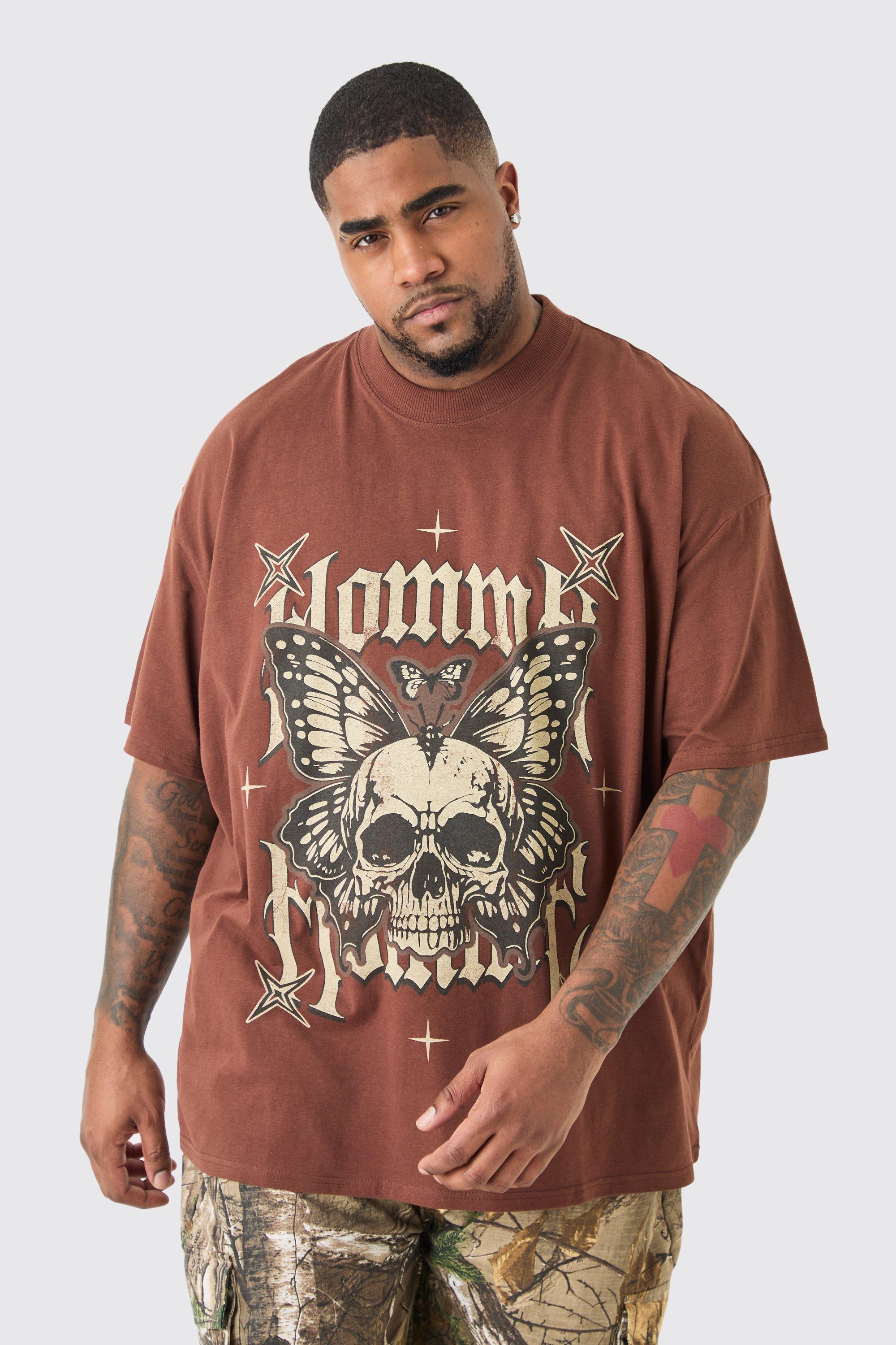 Mens Brown Plus Oversized Homme Skull Graphic T-shirt In Chocolate, Brown Product Image