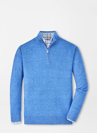 Peter Millar Mens Harbour Cashmere Linen Quarter Zip | Color: Cape Blue | Size: S Product Image