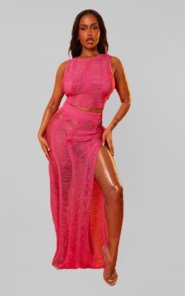 Shape Bright Pink Knit Ladder Maxi Skirt Product Image