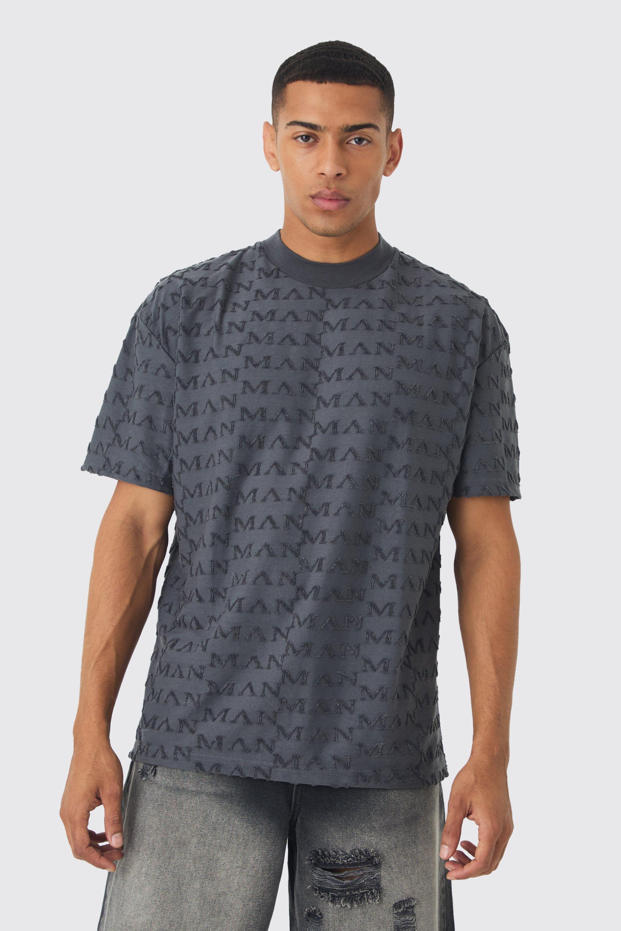 Oversized Extended Neck Man Towelling Jacquard T-shirt | boohooMAN USA Product Image