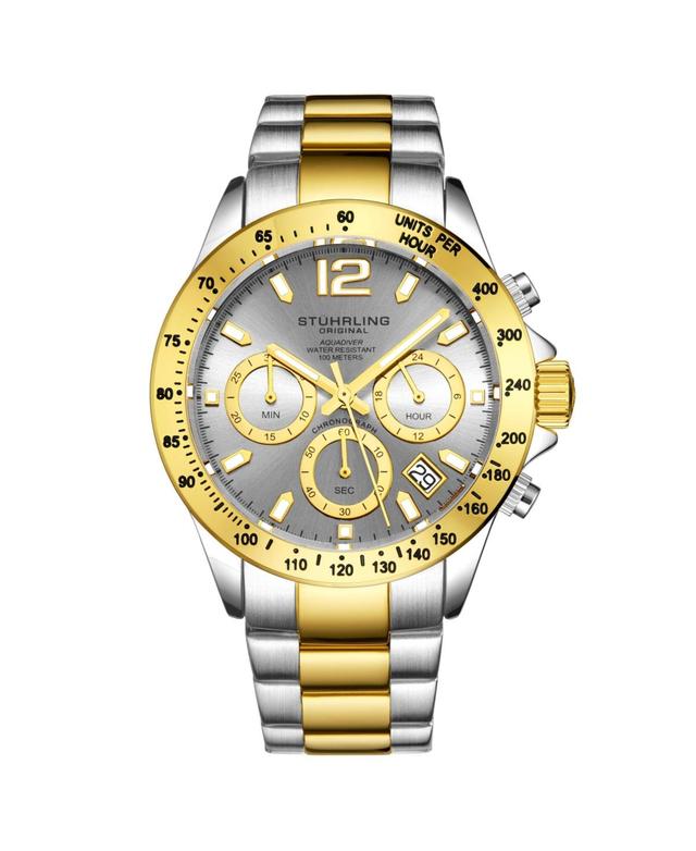 Stuhrling Mens Chronograph Watch, Silver Case, Gold Toned Bezel, Grey Dial Tt Silver And Gold Stainless Steel Bracelet Product Image