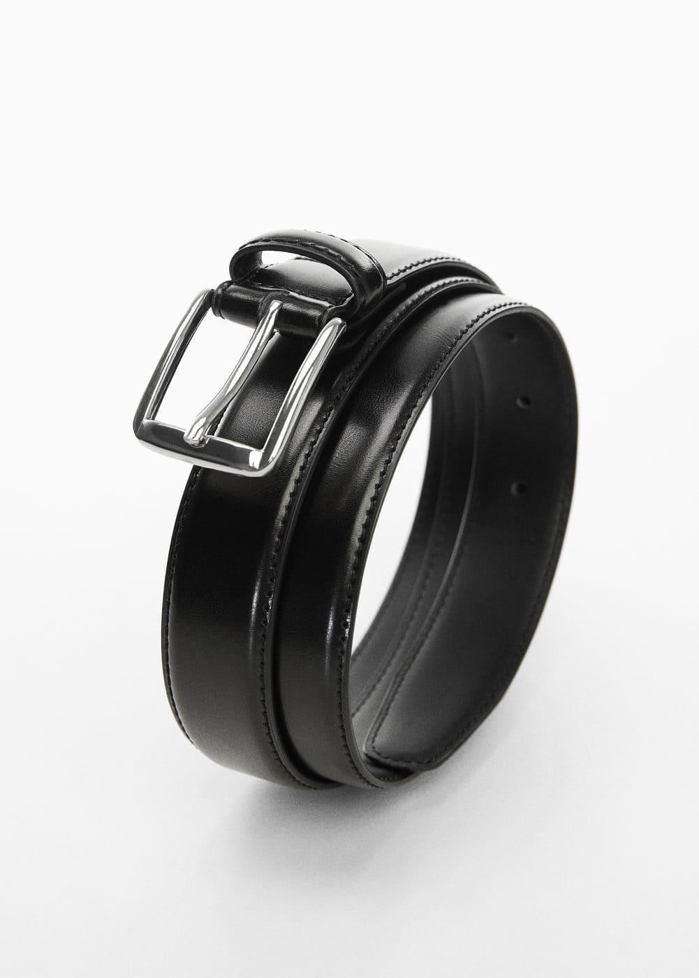 MANGO MAN - Leather belt blackMen Product Image