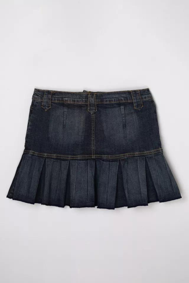 Vintage Y2k Dark Wash Denim Pleated Micro Mini Skirt Product Image