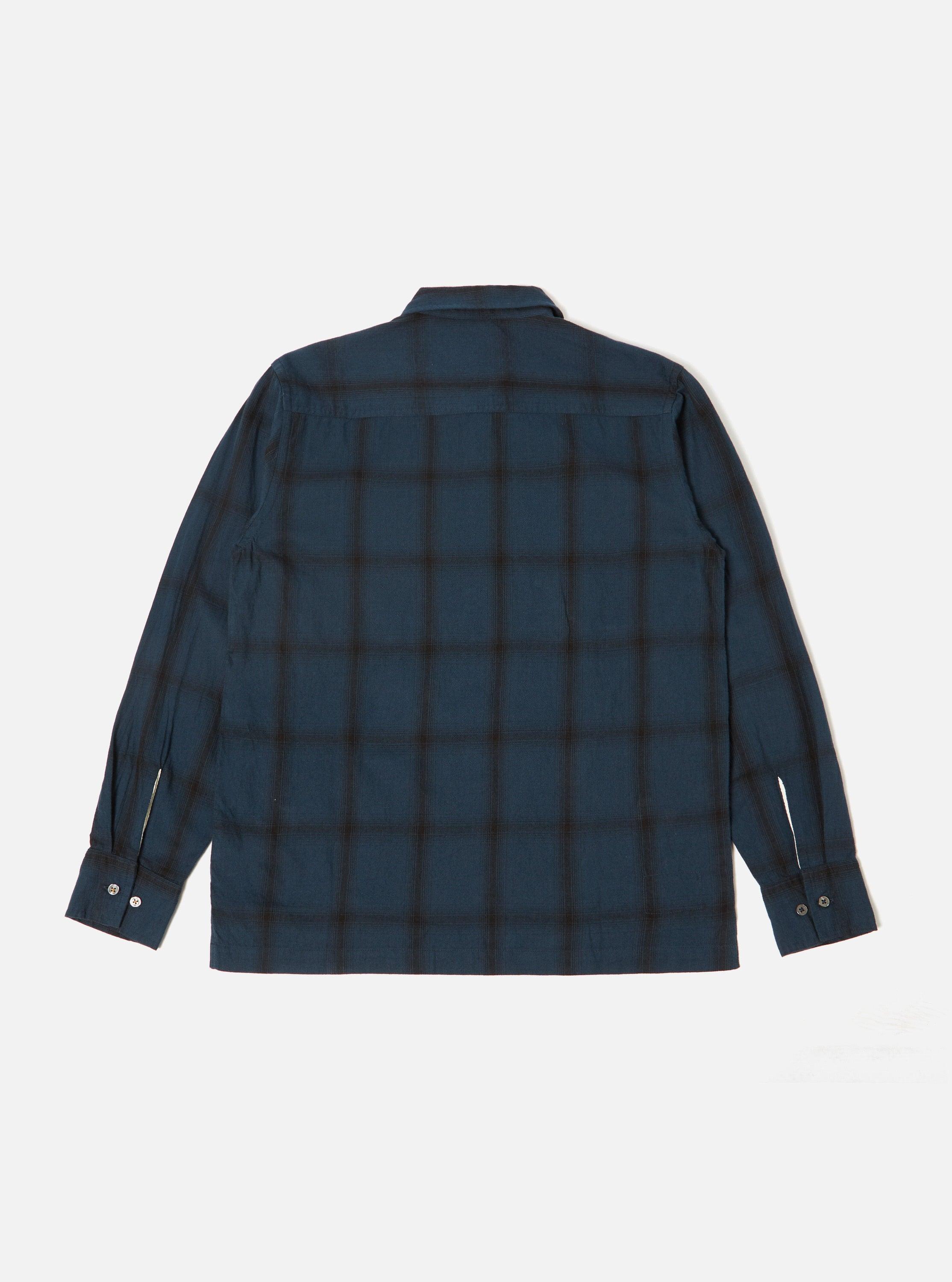 Universal Works L/S Pullover Shirt in Navy Embroidered Shadow Check Product Image