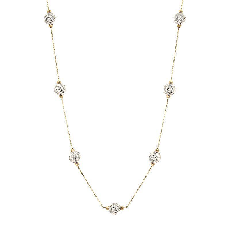 Womens Unbranded 14ky Gold Bead White Crystal Station Necklace, Womens Product Image