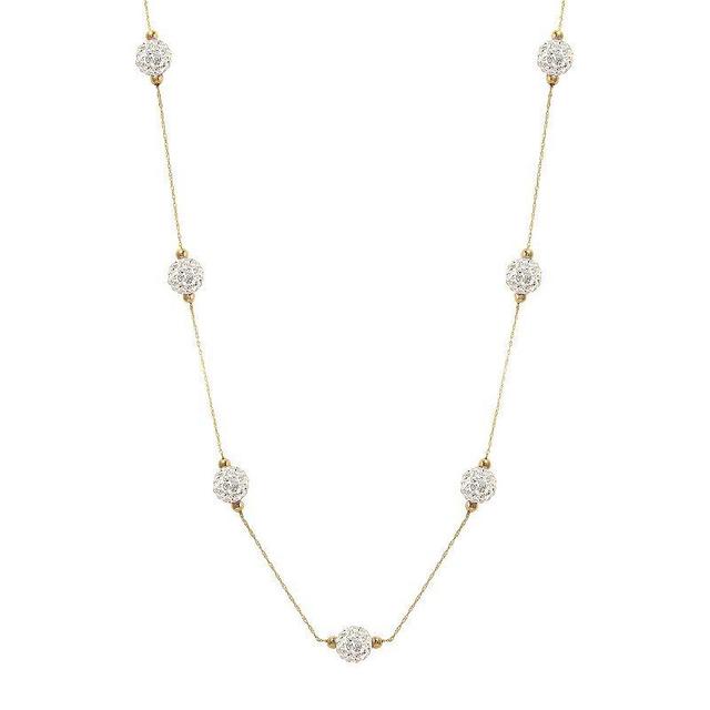 Womens Unbranded 14ky Gold Bead White Crystal Station Necklace, Womens Product Image