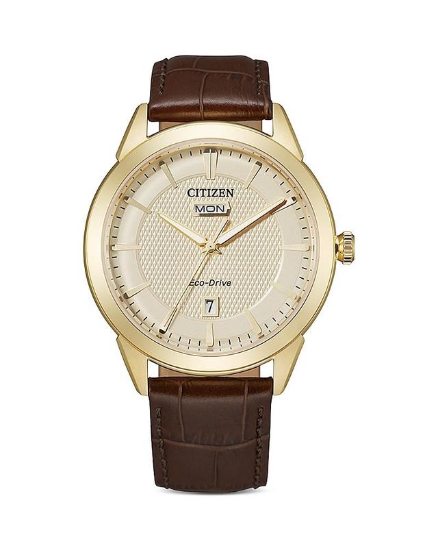 Citizen Mens Eco Day & Date Gold Dial Watch Brown Product Image