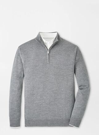 Peter Millar Mens Canton Stripe Quarter Zip Sweater | Color: Iron | Size: M Product Image