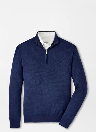 Peter Millar Mens Canton Stripe Quarter Zip Sweater | Color: Navy | Size: M Product Image