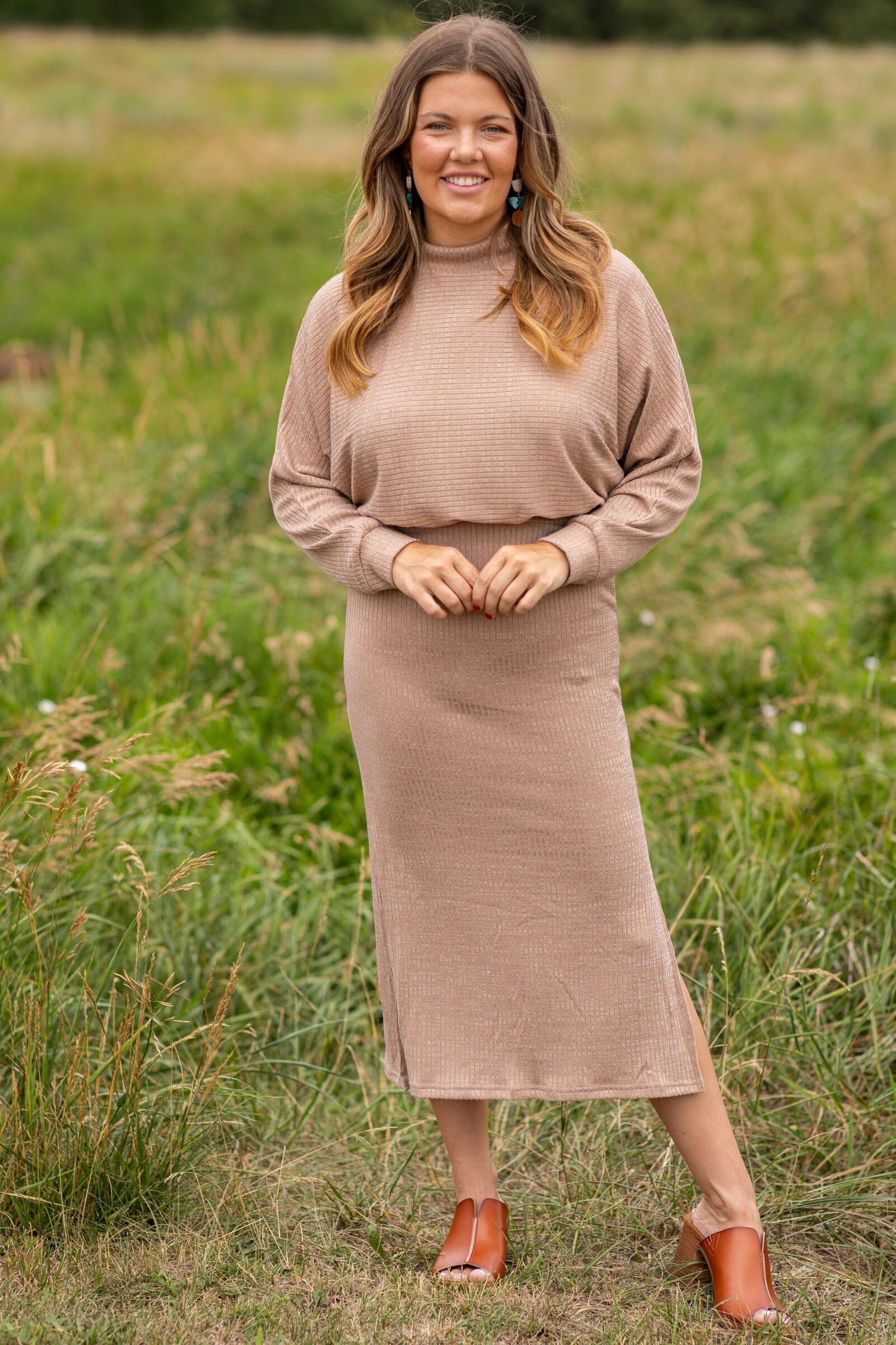 Mocha Ribbed Mock Neck Sweater Dress Product Image