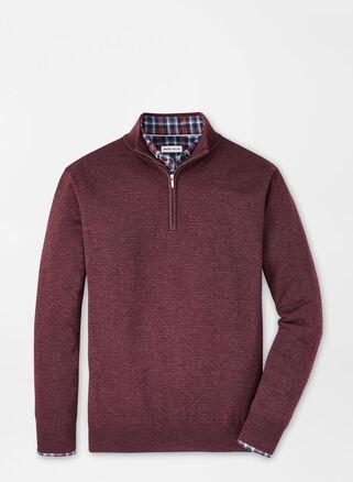 Peter Millar Mens Canton Stripe Quarter Zip Sweater | Color: Celosia Red | Size: M Product Image