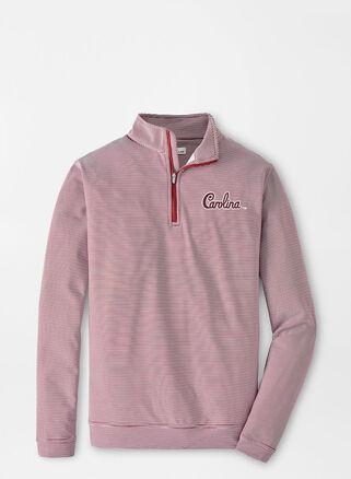 Peter Millar Mens Boston College Perth Mini-Stripe Performance Pullover | Color: Maroon / White | Size: L | BC Product Image