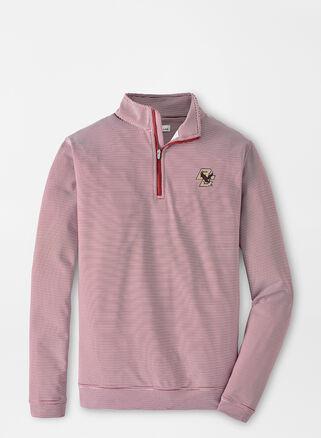 Peter Millar Mens Boston College Perth Mini-Stripe Performance Pullover | Color: Maroon / White | Size: L | BC Product Image