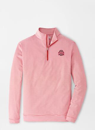 Peter Millar Mens The Ohio State Perth Sugar Stripe Performance Quarter-Zip | Color: Red / White | Size: 3XL | OSU Product Image