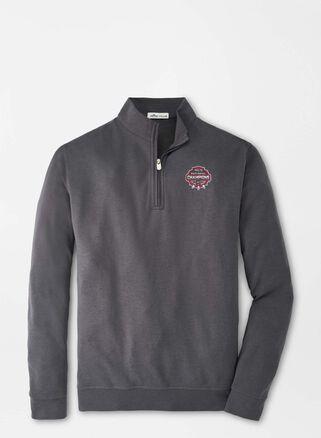 Peter Millar Mens Georgia National Champion Crown Comfort Interlock Quarter-Zip | Color: Light Grey | Size: XXL | UGA Product Image