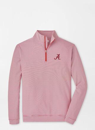 Peter Millar Mens Arkansas Perth Sugar Stripe Performance Quarter-Zip | Color: Crimson / White | Size: 3XL Product Image