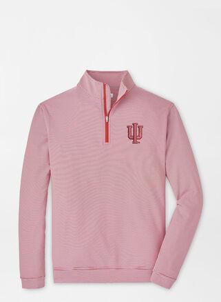 Peter Millar Mens Indiana Perth Sugar Stripe Performance Quarter-Zip | Color: Crimson / White | Size: S Product Image