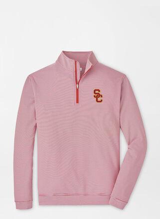 Peter Millar Mens Southern California Sugar Stripe Performance Quarter-Zip | Color: Crimson / White | Size: 3XL | USC Product Image