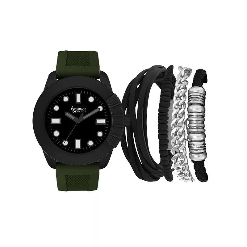 American Exchange Mens Olive Green Analog Watch & 4-pc Stackable Bracelet Set, Black Product Image