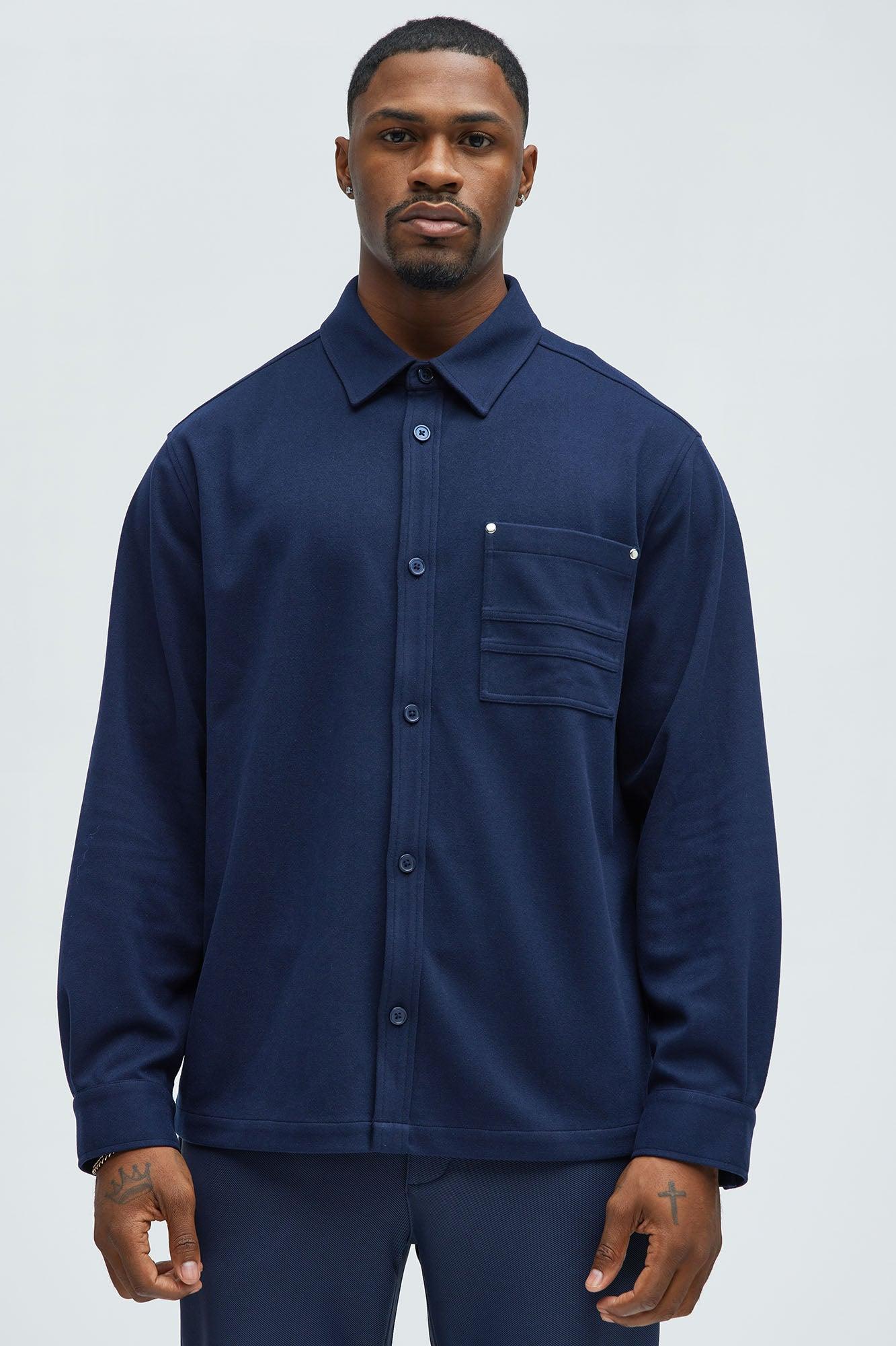 Fargo Wool Like Button Up Shirt - Navy Product Image