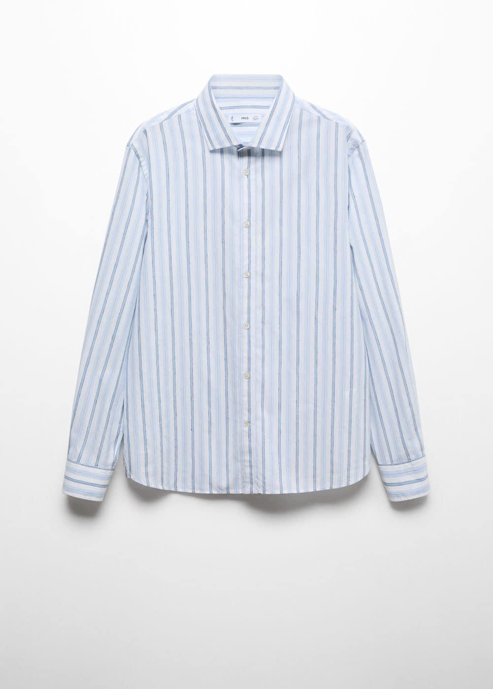 MANGO MAN - Classic fit cotton linen rustic striped shirt off whiteMen Product Image