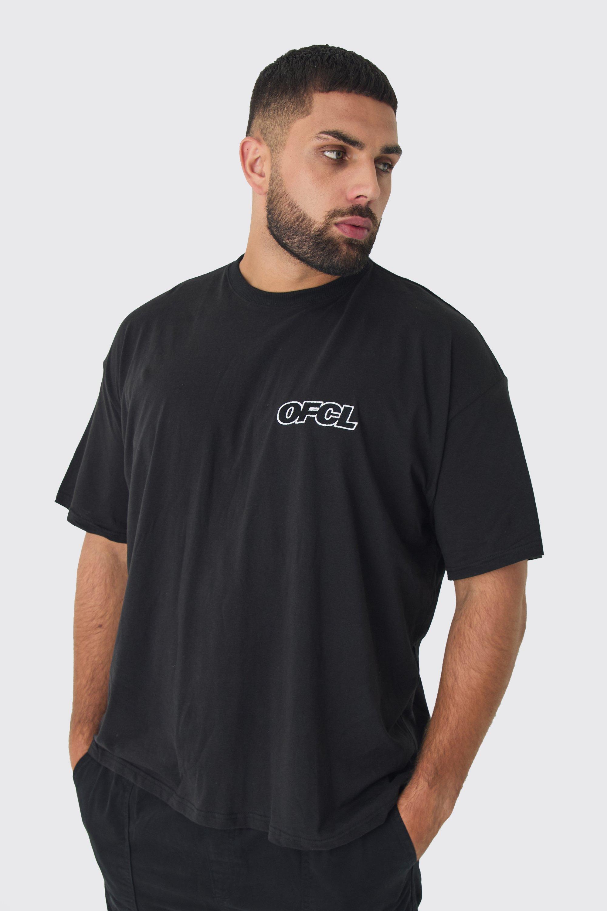 Plus Oversized Ofcl Embroidered T-shirt In Black | boohooMAN USA Product Image