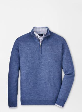 Peter Millar Mens Voyager Cashmere-Silk Saddle Shoulder Quarter-Zip | Color: Indigo | Size: L Product Image