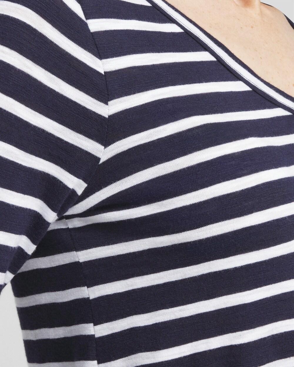 Stripe V-neck 3/4 Sleeve Tee Product Image