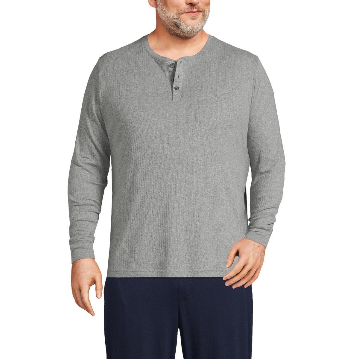 Big & Tall Lands End Knit Ribbed Pajama Henley, Mens Product Image