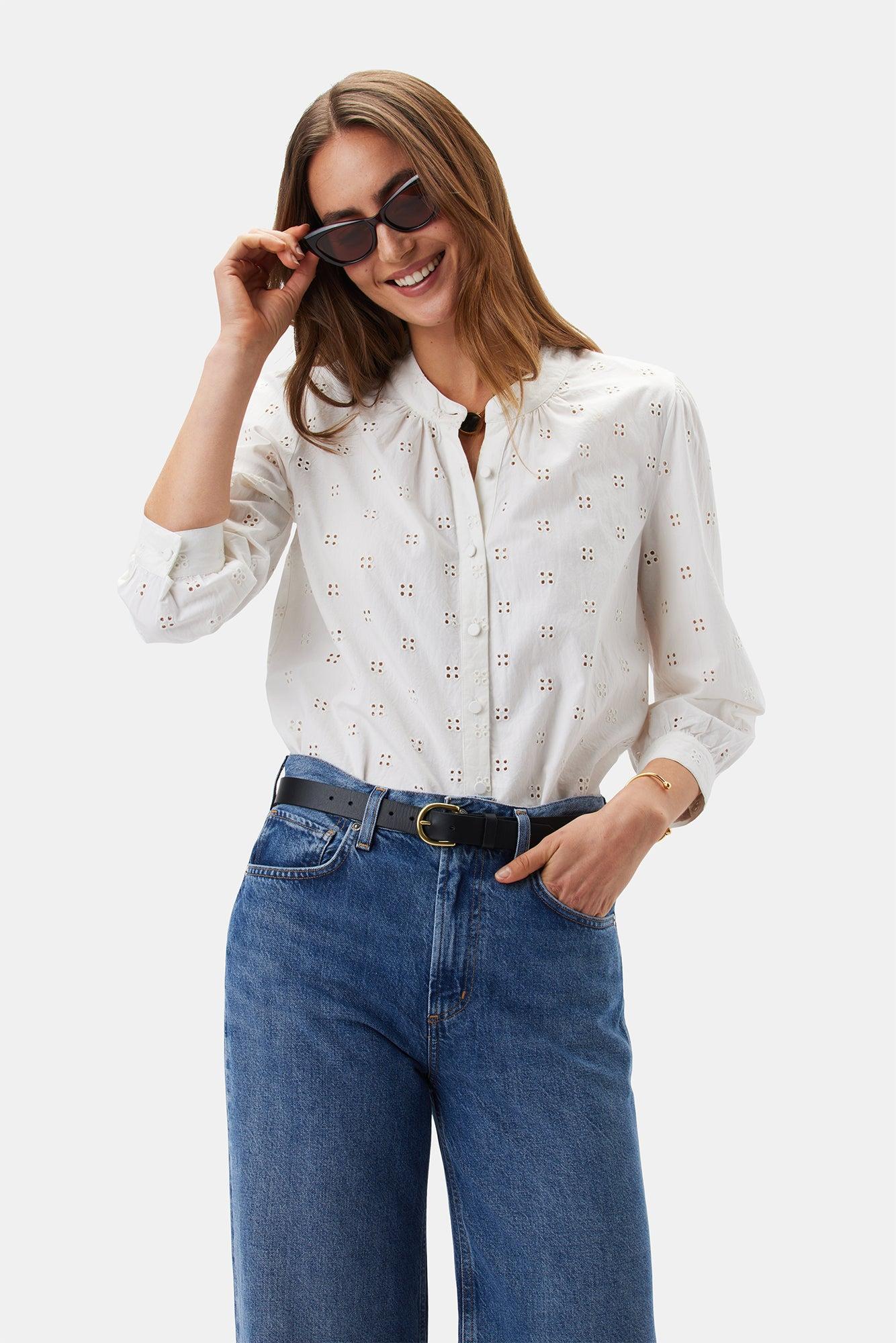 Charlotte Organic Cotton Eyelet Blouse - Clover Eyelet White Product Image