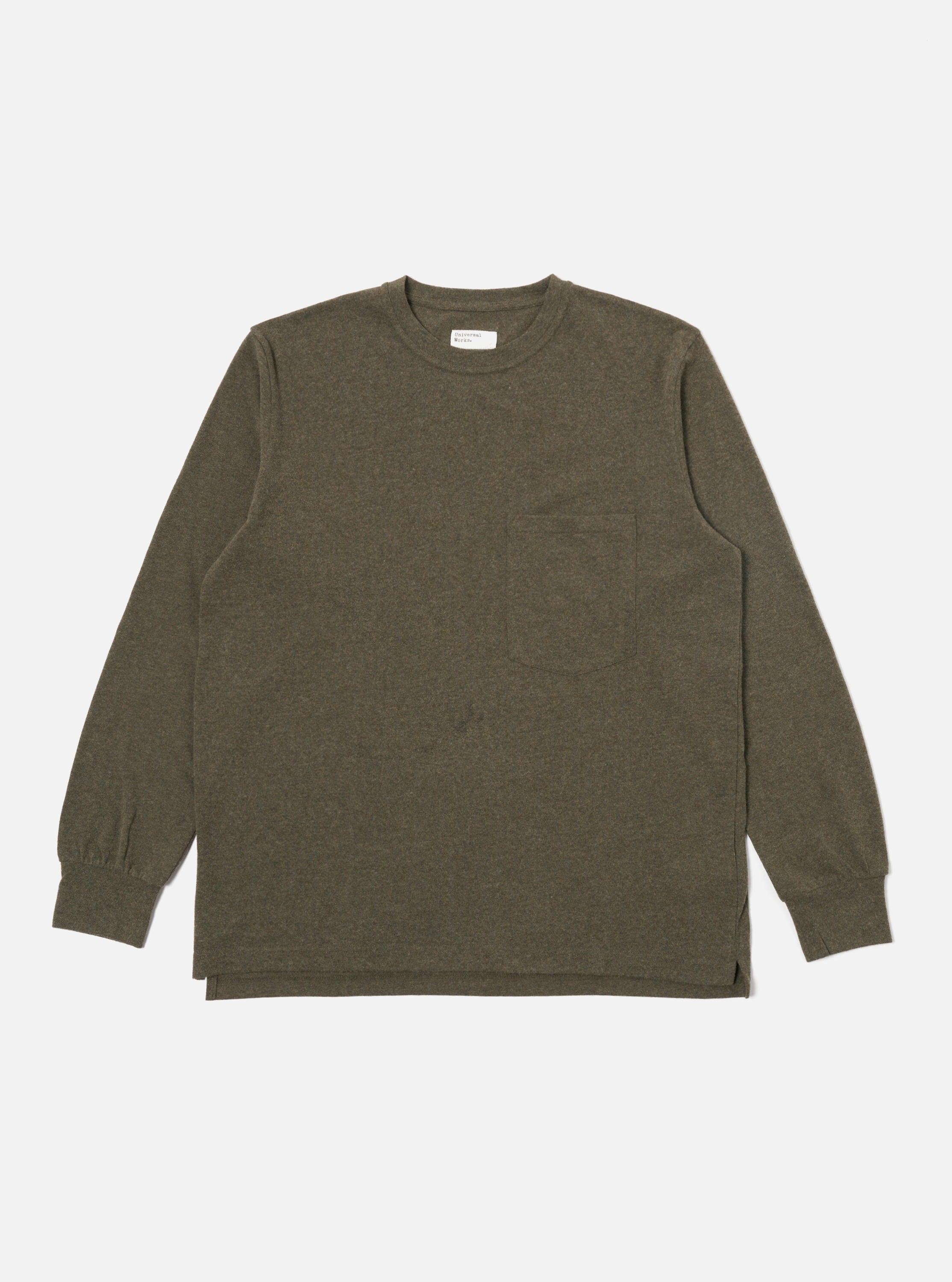 Universal Works Loose L/S Tee in Olive Recycled Wool Mix Product Image