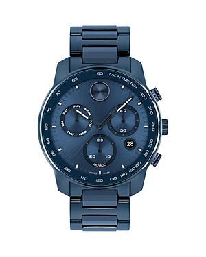 Men's Movado BoldÂ® Verso Gunmetal Grey IP Chronograph Blue Leather Strap Watch with Grey Dial (Model: 3600909) Product Image