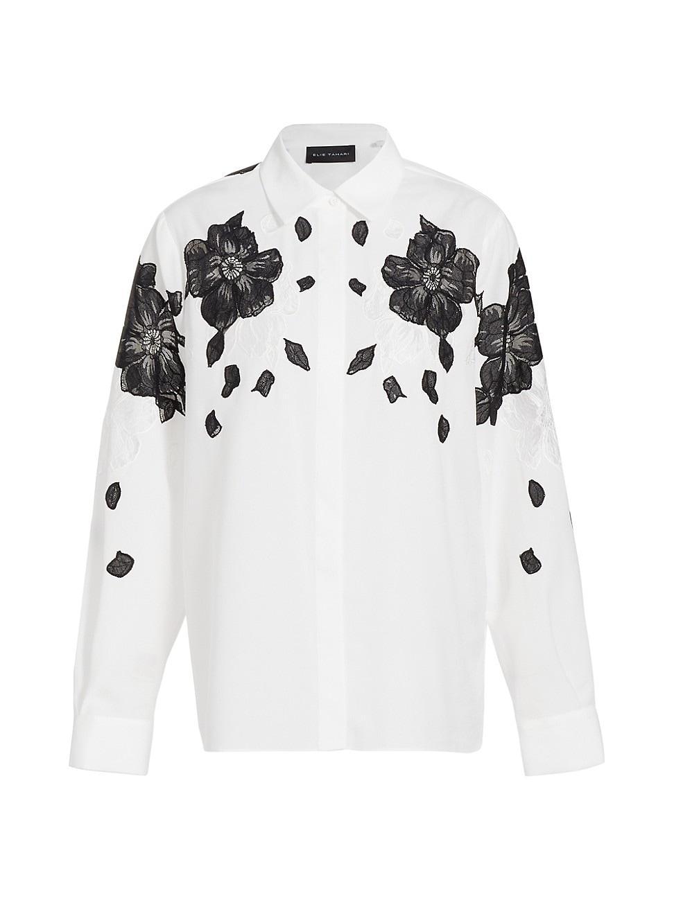 Womens The Shae Embroidered Lace Silk Shirt Product Image