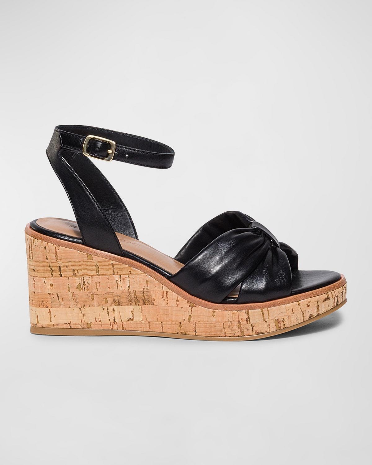 Leather Cork Ankle-Strap Wedge Sandals Product Image