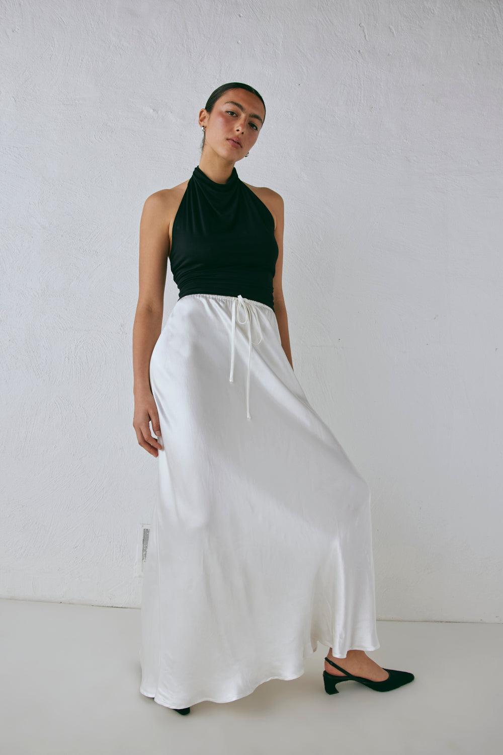 Lyla Satin Maxi Skirt White Product Image