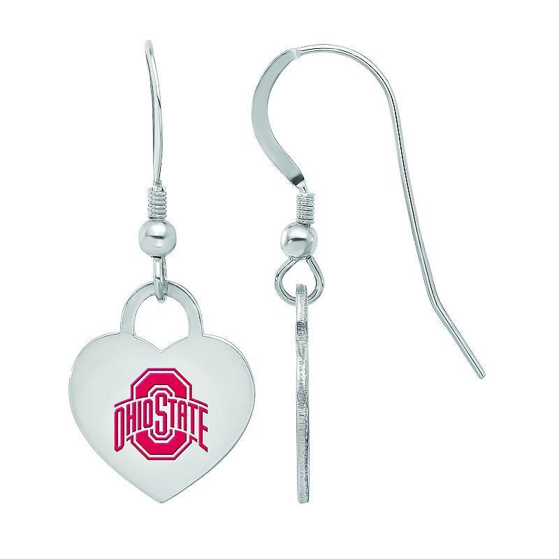 LogoArt Sterling Silver Ohio State Enamel Heart Drop Earrings, Womens Product Image