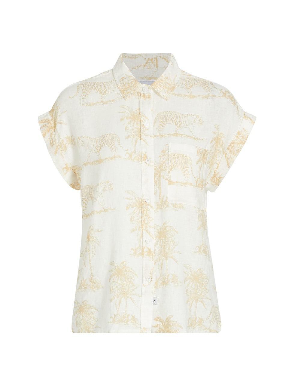 Womens Whitney Tiger Linen-Blend Shirt Product Image